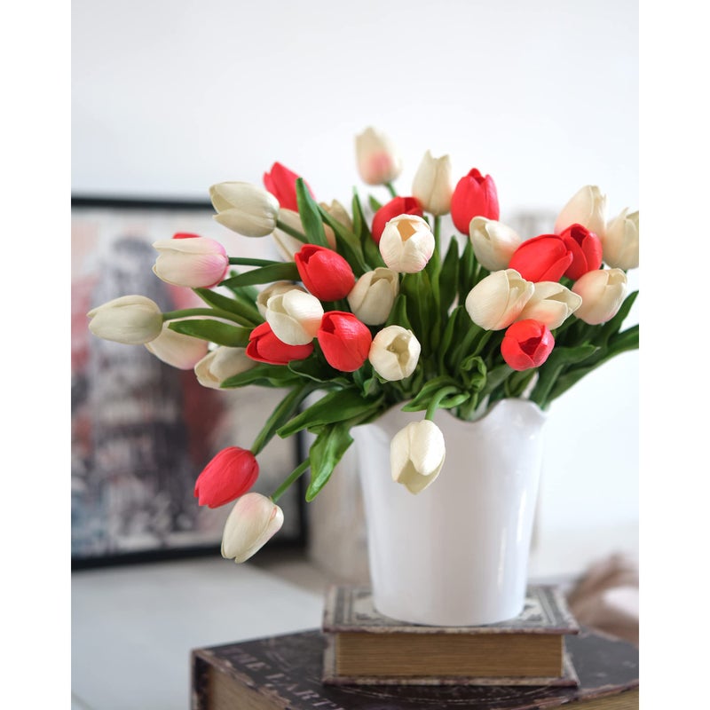 FiveSeasonStuff Real Touch Tulips Artificial Flowers â€“ 15 Stems Faux Tulip Bouquet in Gift Box for Wedding, Home Decor, Party, Floral Arrangements (Scarlett Red) - Image 2